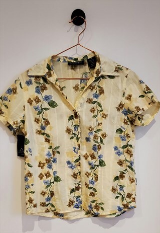 VINTAGE 90S FLORAL AND STRIPED BOHO MOM BLOUSE SIZE 10-12