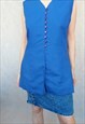 VINTAGE LINEN BLUE BETTY BARCLAY VEST, MEDIUM, LONG VEST