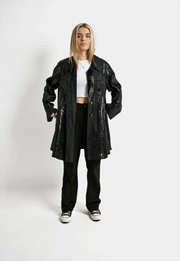 Vintage long coat black double-sided shell wind jacket women