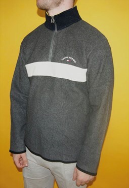 Vintage 90s Tommy Hilfiger Quarter Zip Fleece Jumper Grey, M