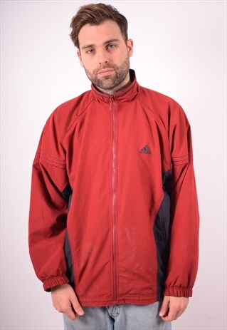 ADIDAS MENS VINTAGE TRACKSUIT TOP JACKET LARGE RED 90S