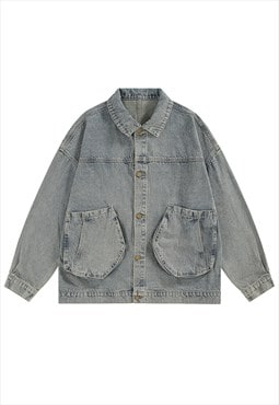 Workwear denim jacket grey big pocket utility jean bomber