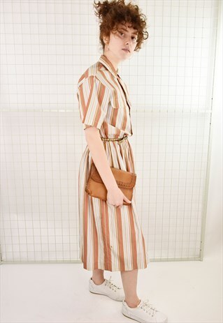 VINTAGE 80S RALPH LAUREN DECKCHAIR STRIPED MIDI DRESS