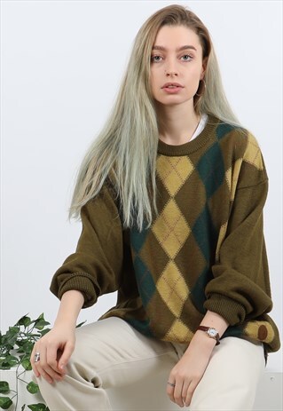 VINTAGE TRUSSARDI ARGYLE KNITTED JUMPER