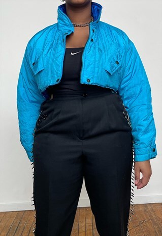 VINTAGE 90S CROPPED COLLARED ZIP UP BLUE COLORBLOCK JACKET