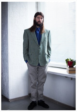 VINTAGE 80'S GREEN CHECKED WOOL BLAZER