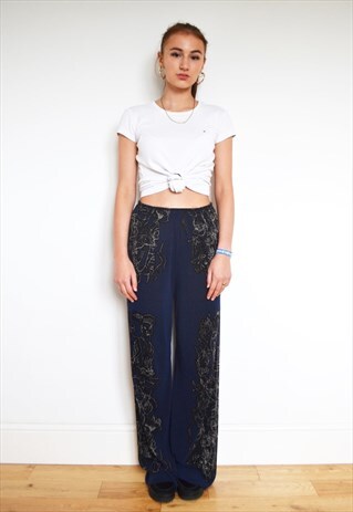 JEAN PAUL GAULTIER SEMI SHEER ABSTRACT FLARED TROUSERS