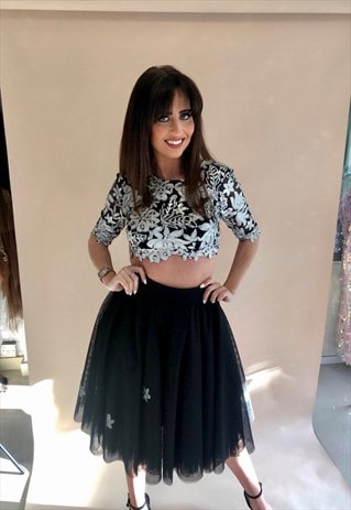 Black Tulle Skirt and Silver Sequin Crop Top Co-Ord Set