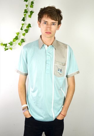 80'S VINTAGE PASTEL BLUE AND GREY GABICCI GOLF POLO SHIRT
