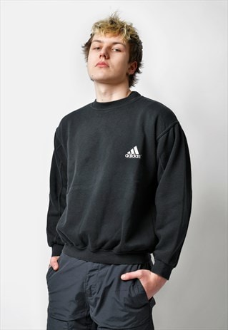 ADIDAS VINTAGE SWEATSHIRT BLACK MEN 90S COZY ATHLETIC JUMPER