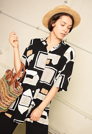 90'S RETRO ABSTRACT OVERSIZED FESTIVAL PARIS CHIC SHIRT TOP
