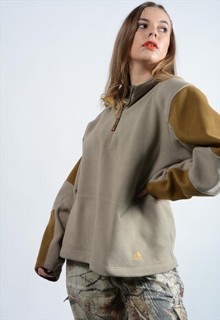 VINTAGE 1/4 ZIP ADIDAS FLEECE IN BEIGE WITH EMBROIDERED LOGO