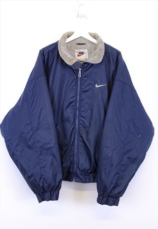 Vintage Nike Bomber Jacket Navy With Sherpa Fleece Lining | Nineties ...