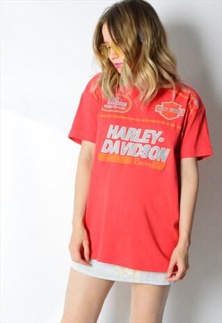 VINTAGE 90S LIGHT RED HARLEY DAVIDSON RACING T-SHIRT