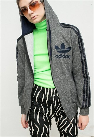 VINTAGE ADIDAS HOODIE ZIP UP JACKET GRAY THREE STRIPES 90S