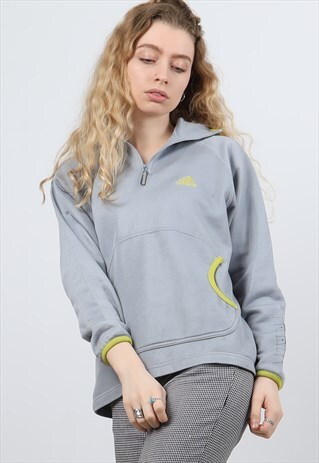 VINTAGE ADIDAS MEDIUM GREY EMBROIDERED 1/4 ZIP SWEATSHIRT