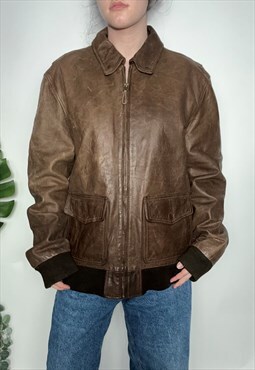  Leather bomber jacket vintage 90s brown 