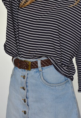 VINTAGE 90S DARK BROWN LEATHER PLAITED BELT
