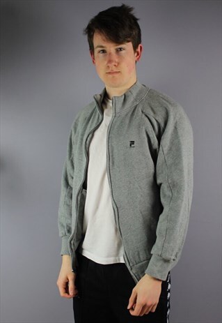 VINTAGE FILA ZIP SWEATSHIRT IN GREY WITH EMBROIDERED LOGO