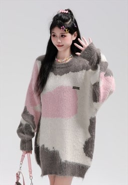 Abstract sweater knitted grunge jumper fluffy top in cream