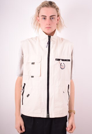 MENS VINTAGE GILET LARGE WHITE 90S