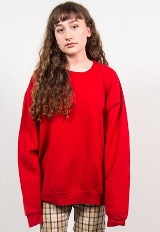 VINTAGE 90'S RED OVERSIZED LONG SLEEVE PLAIN SWEATSHIRT