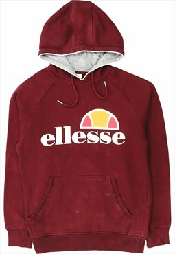 Vintage 90's ellesse Hoodie Spellout Pullover Burgundy Red