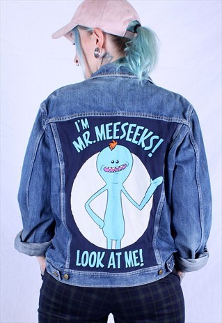 REWORKED RICK AND MORTY MEESEEKS VINTAGE DENIM JACKET