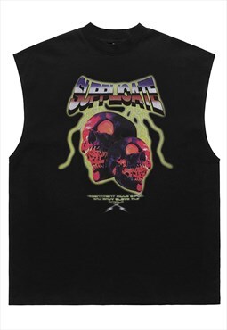 Skeleton sleeveless t-shirt skull tank top retro surfer vest