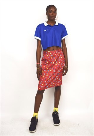 VINTAGE 90S RED/YELLOW FLORAL PENCIL SKIRT