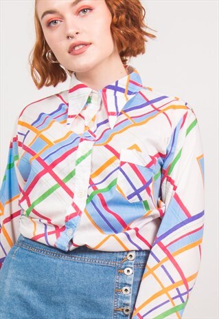 VINTAGE 70'S MULTICOLOUR CHECKED PATTERN OVERSIZED SHIRT