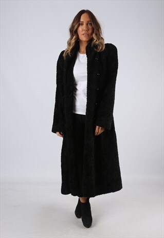 FAUX FUR COAT JACKET LONG VINTAGE UK 10 (9W3A)