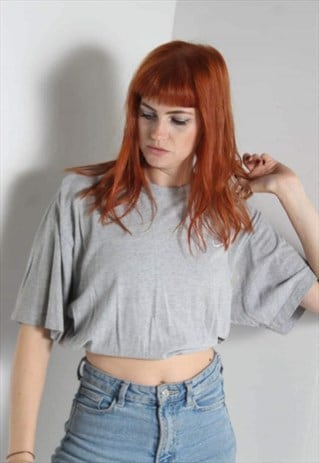 VINTAGE NIKE REWORKED CROPPED T-SHIRT TOP GREY