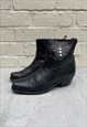90S VINTAGE BLACK LEATHER COWBOY ANKLE BOOTS UK SIZE 5
