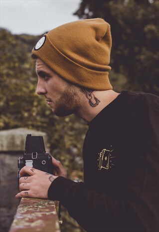 'NOT ALL WHO WANDER ARE LOST' EMBROIDERED BEANIE IN TAN