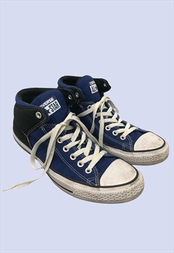 Navy Blue Black Cotton Canvas Padded Ankle High Top Trainers