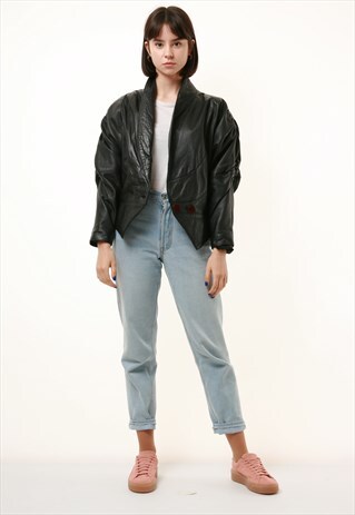 80S VINTAGE LEATHER CROPPED BOMBER JACKET 1011