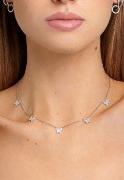 Sterling Silver Butterfly Choker With Cubic Zirconia Stones