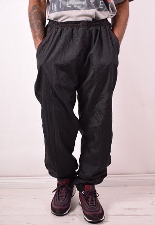 MENS VINTAGE TRACKSUIT TROUSERS XL BLACK 90S