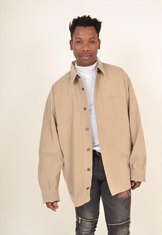 VINTAGE 90'S LIGHTWEIGHT OVERSIZE DENIM SHIRT BEIGE