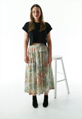 ABSTRACT PLEATED SKIRT / HIGH WAISTED TROPICAL SKIRT