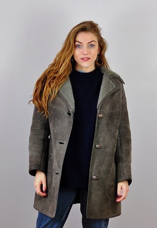 VINTAGE GREY SHEEPSKIN SHEARLING COAT