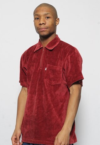 VINTAGE LEVIS VELOUR SHORT SLEEVE POLO SHIRT RED
