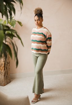 Green Relaxed Wide Leg Knit Trousers