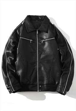 Faux leather varsity jacket extreme zipper grunge bomber