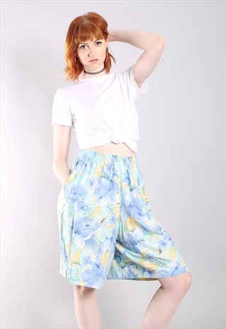 VINTAGE 80S PASTEL FLORAL HIGH WAISTED CULOTTE SHORTS