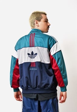 Vintage 80s ADIDAS Originals jacket blue multi colour block 