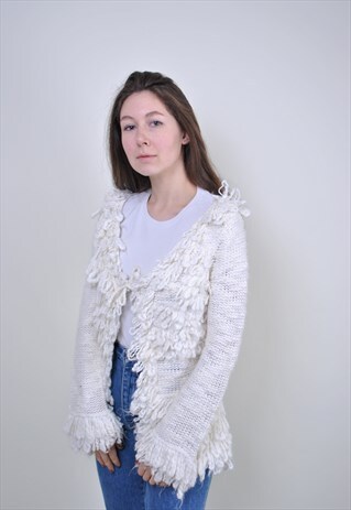 90S WHITE CARDIGAN, VINTAGE KNIT LACE BLAZER