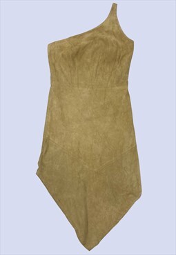 Light Brown Beige One Shoulder Rag Hem Dress