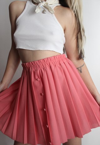 REVIVAL VINTAGE 80S PINK PLEATED MINI SKIRT WITH RAW HEM